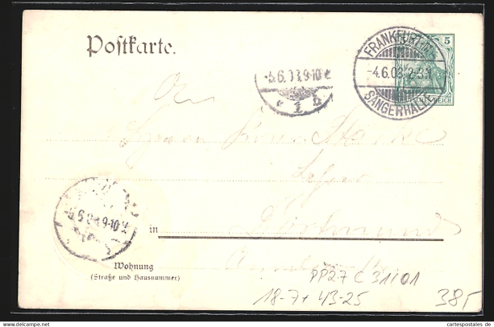 AK Ganzsache PP27C31 /01: Frankfurt, Wettstreit Deutscher Männer-Gesangsvereine 1903, Festhalle  - Cartes Postales