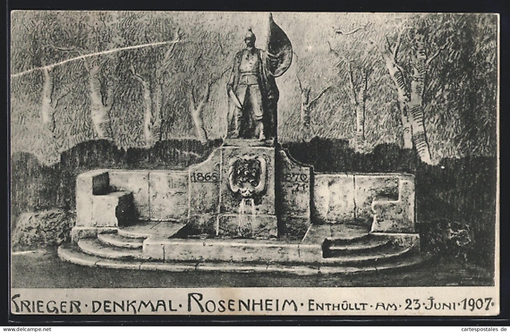 AK Ganzsache Bayern PP15C135: Rosenheim / Obb., Krieger-Denkmal Enthüllt 1907  - Tarjetas