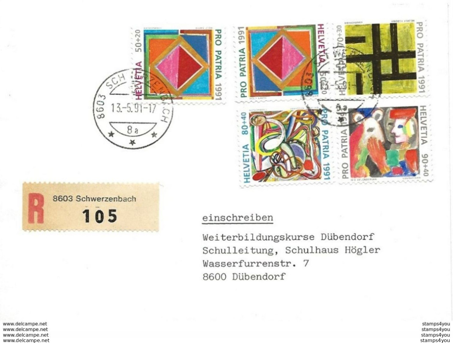 100 - 23 - Enveloppe Recommandée Avec Série Pro Patria 1991 - Cachets De Schwerzenbach - Briefe U. Dokumente