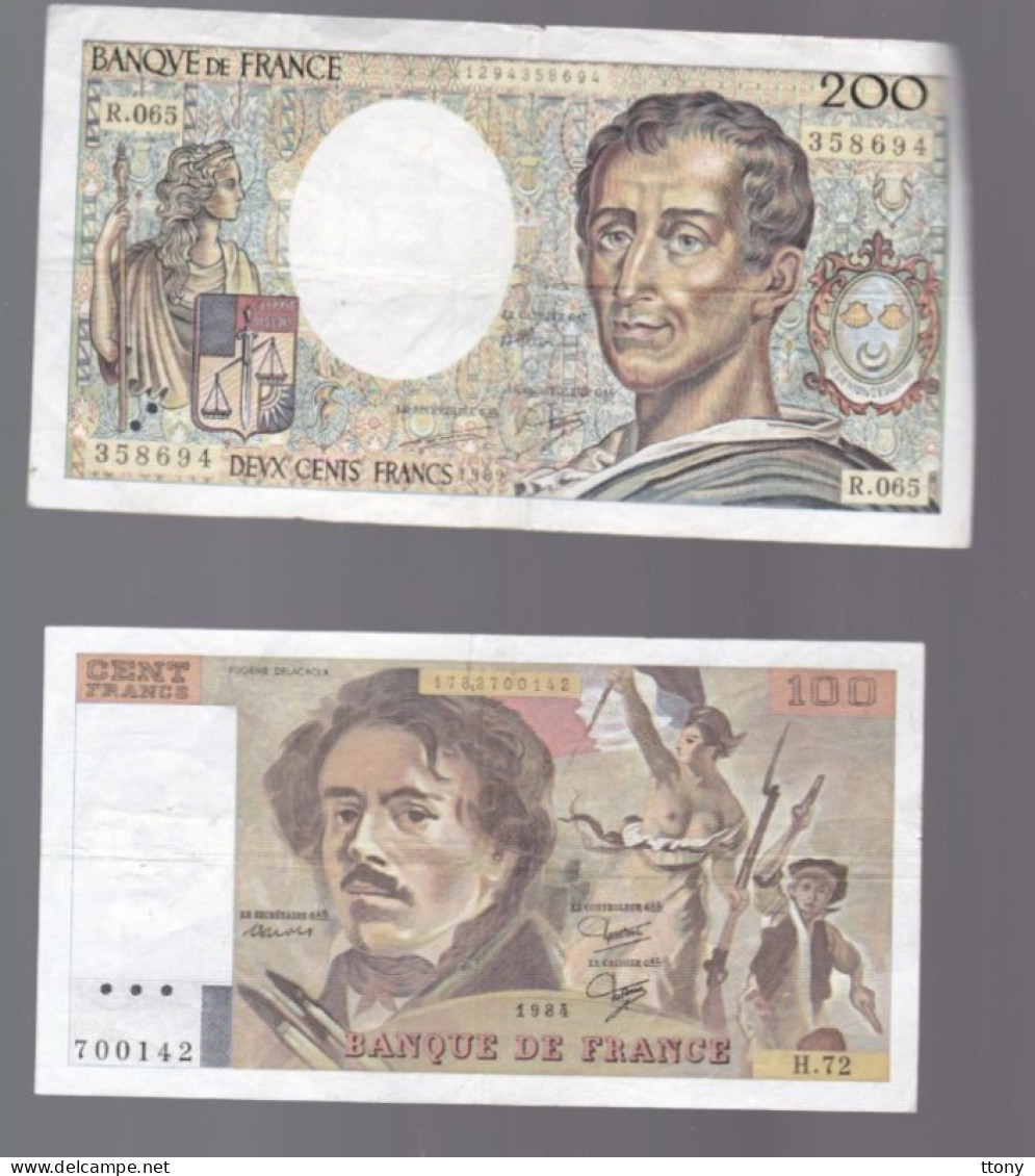 2 Billets  France   200 F  Montesquieu   Et  100 F  Delacroix  Petits Trous  D'  épingles - Andere - Europa