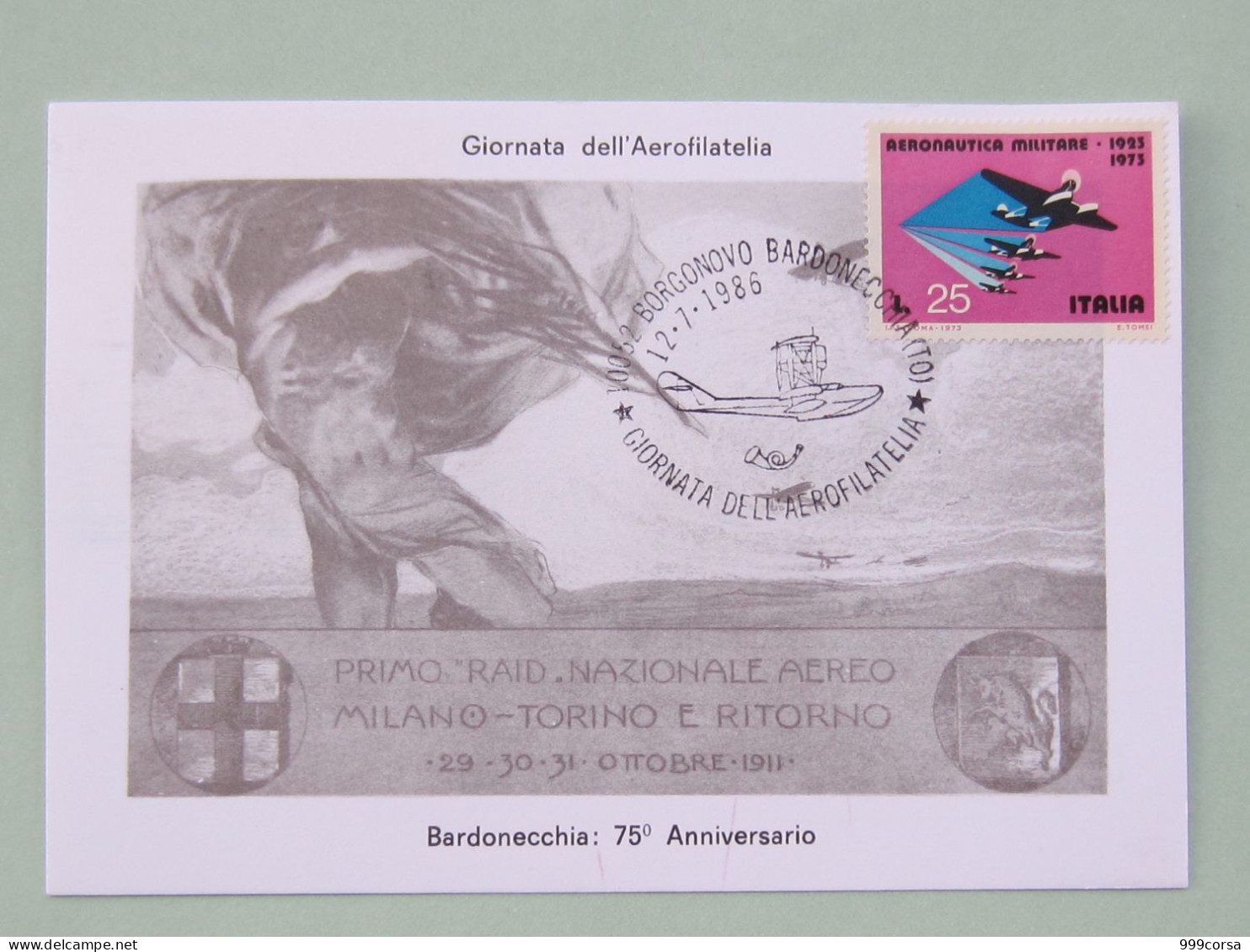 Italia, Trasporti Aerei, Aereo Macchi M-71, Ann. Spec. 12-7-1986, Giornata Aerofilatelia,Borgonovo Bardonecchia (A)2scan - Other (Air)