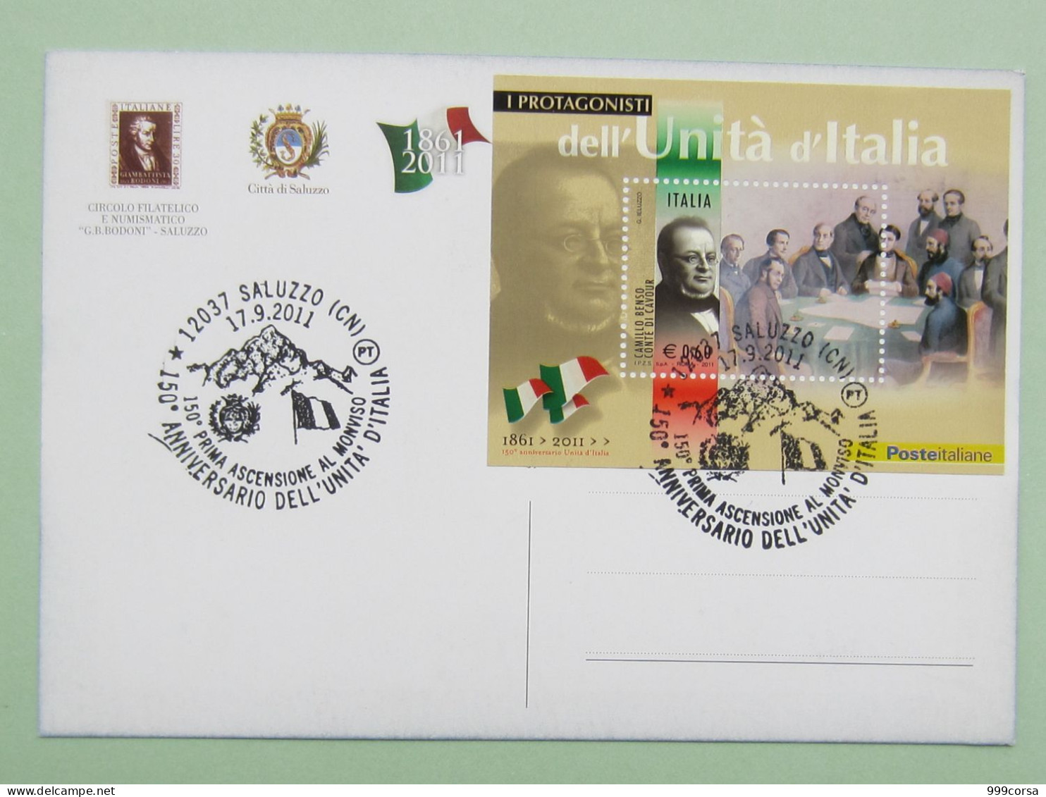 Italia, Storia,150° Anniv. Conquista Monviso, 150° Anniv. Unità D'Italia, Ann. Spec. 17-9-2011 (2 Scan) - 2011-20: Cartas & Documentos