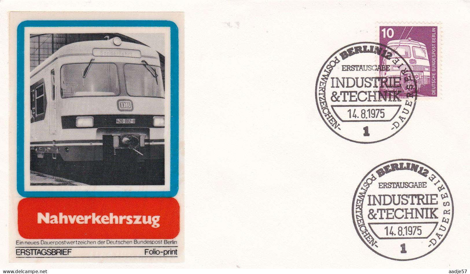 Deutschland Germany Berlin FDC Nahverkehrstriebzug 14-08-1975 - Trains