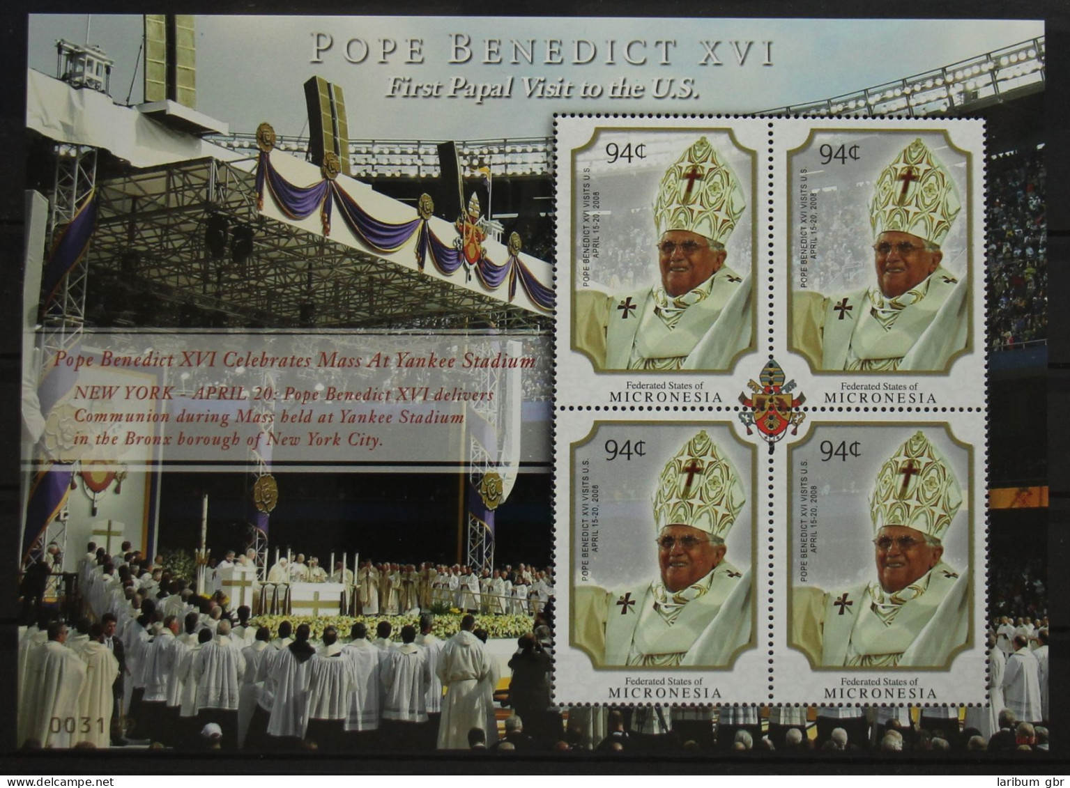 Mikronesien 1908 Postfrisch Als Kleinbogen, Papst Benedikt XVI #GH001 - Mikronesien