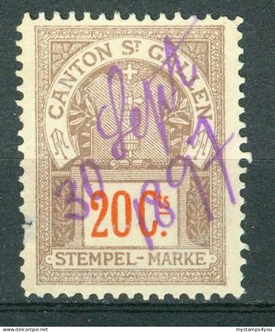 Bm Switzerland Fiscal 1897 Used | Canton St. Gallen. Cancel By Pen 30 Sept 1897 #5-01-01 - Fiscaux