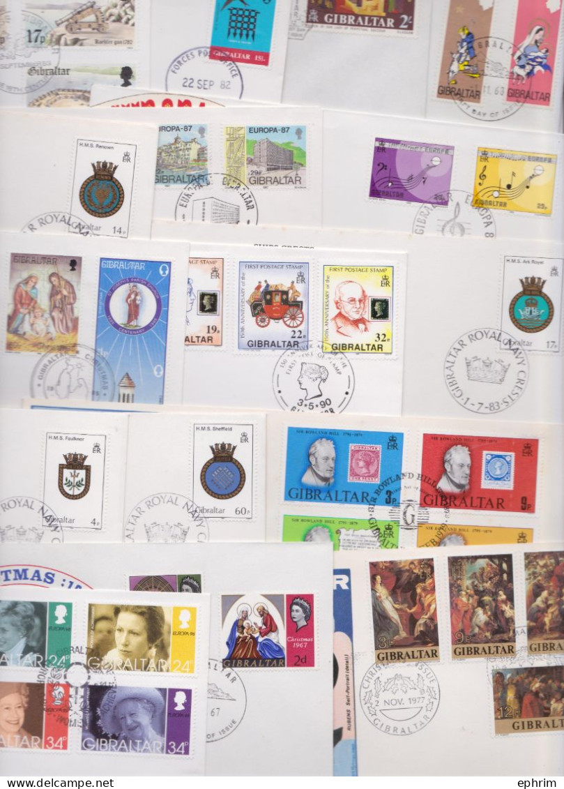 GIBRALTAR Lot varié de 183 Enveloppes et Cartes Timbrées Timbre Premier Jour Stamp FDC Pictorial Cover Maximum Post Card