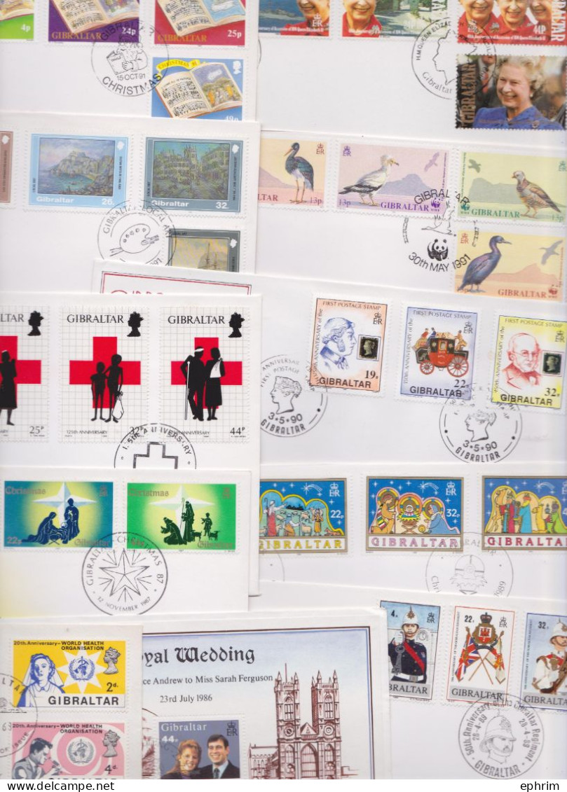 GIBRALTAR Lot varié de 183 Enveloppes et Cartes Timbrées Timbre Premier Jour Stamp FDC Pictorial Cover Maximum Post Card