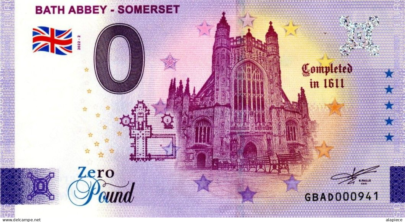 Billet Touristique - 0 Pound - UK - Bath Abbey - Sommerset (2022-2) - Essais Privés / Non-officiels