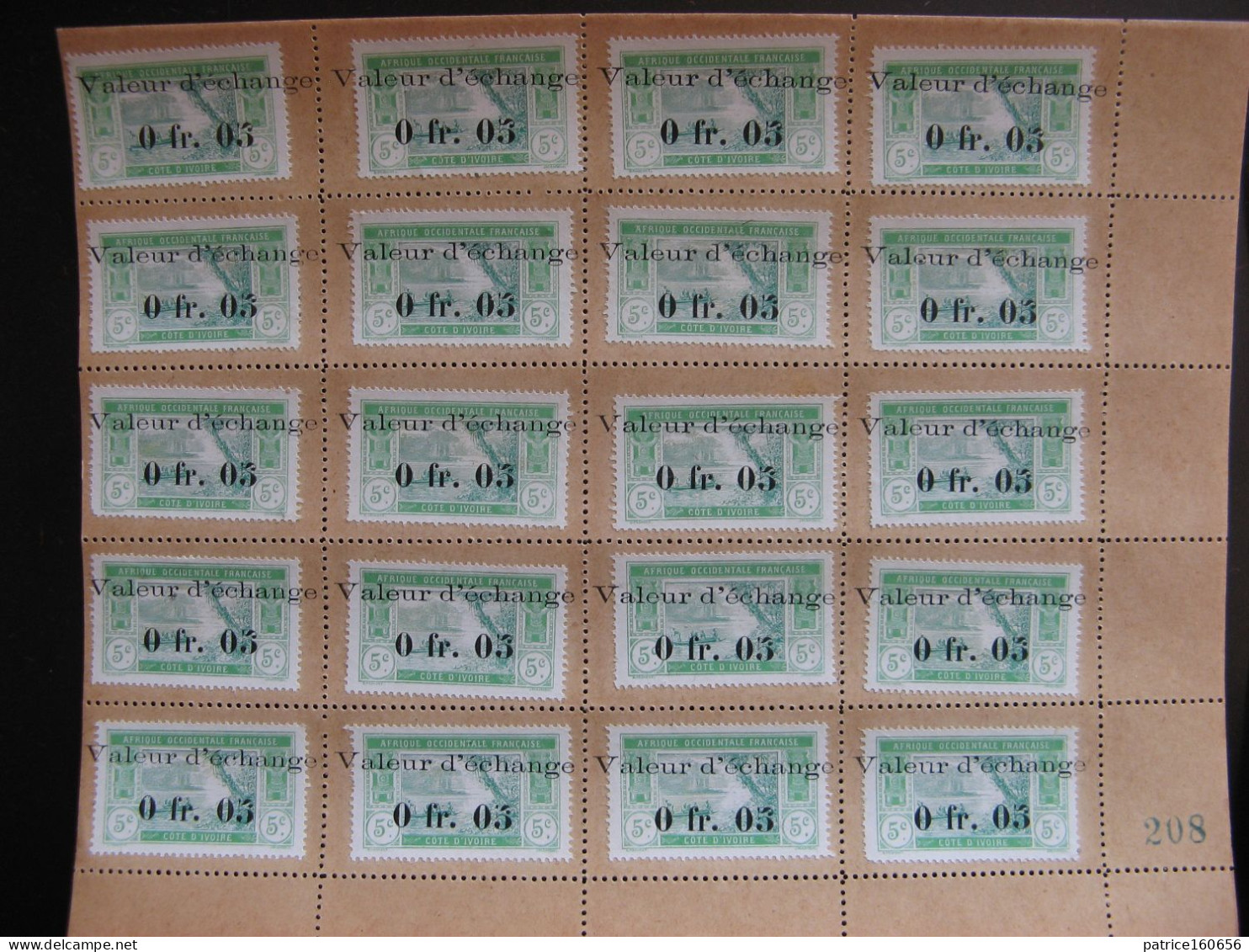 RARISSIME Et TB :Cote D'Ivoire: Précurseurs Des Timbres-Monnaie En Planche De 20 . Les 3 Planches De Valeurs Différentes - Unused Stamps