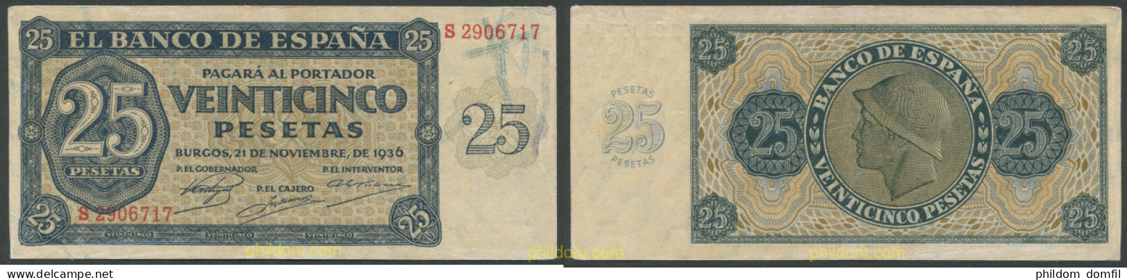 8256 ESPAÑA 1936 25 Pesetas Estado Español 21 De Noviembre De 1936 - Other & Unclassified