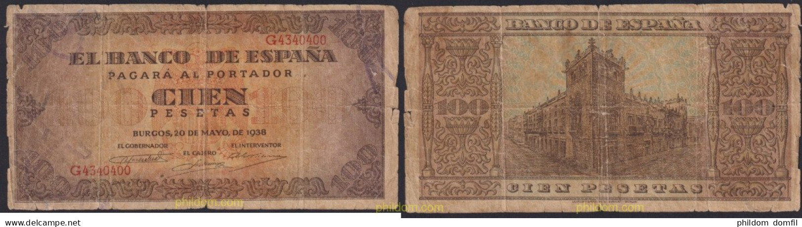 3899 ESPAÑA 1938 100 Pesetas Burgos, 20 De Mayo De 1938 - Altri & Non Classificati