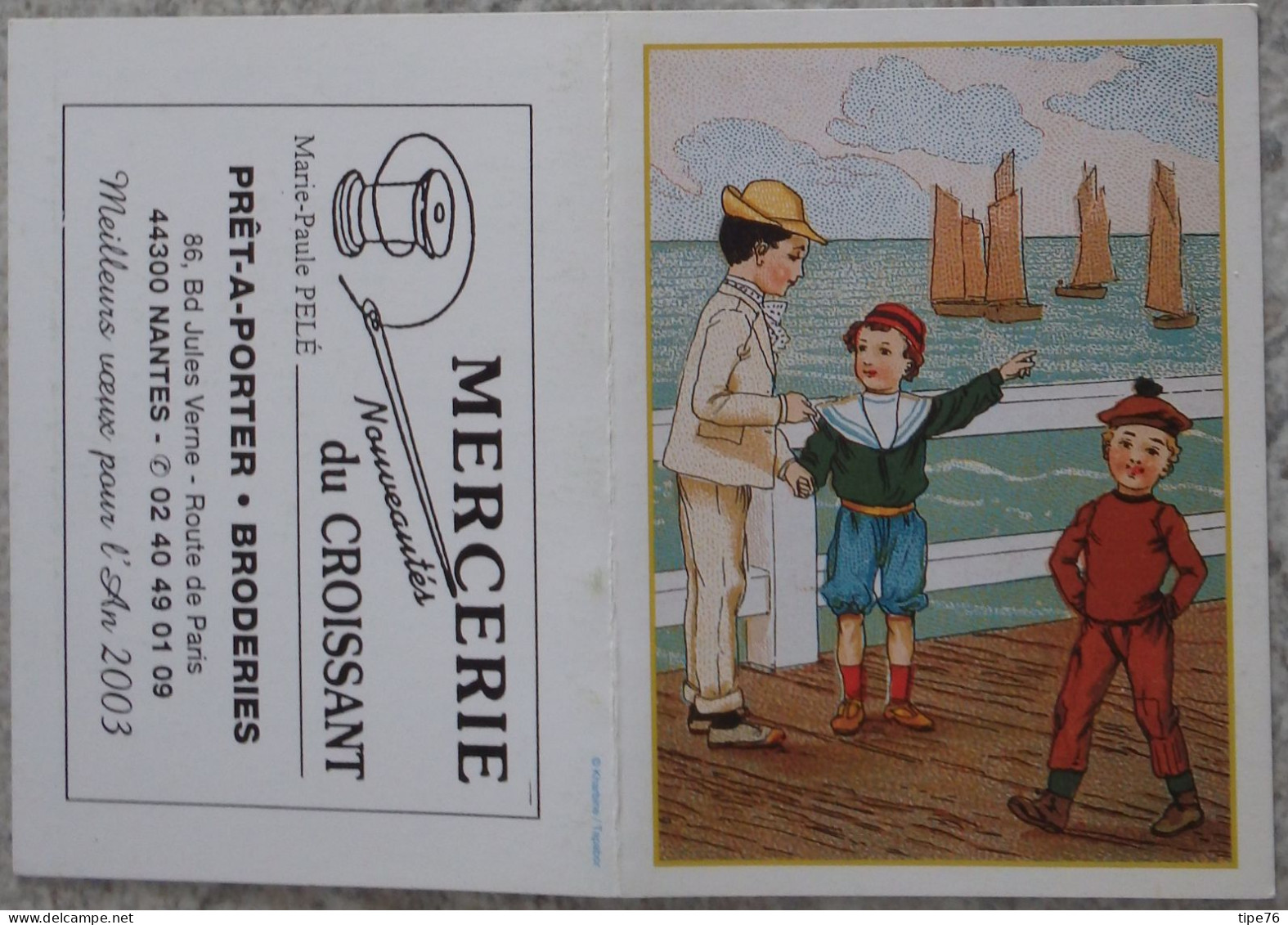 Petit Calendrier Poche 2003 Illustration Petit Navire Bateau -  Mercerie Nantes Loire Atlantique - Petit Format : 2001-...