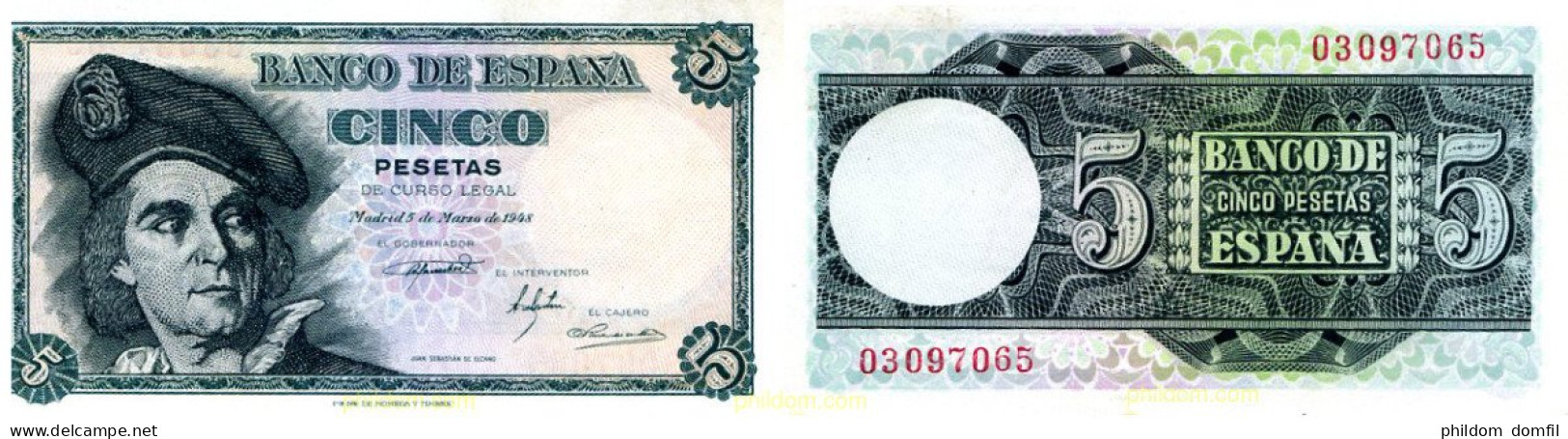 666 ESPAÑA 1948 5 PESETAS 1948 - MADRID SN M - Otros & Sin Clasificación