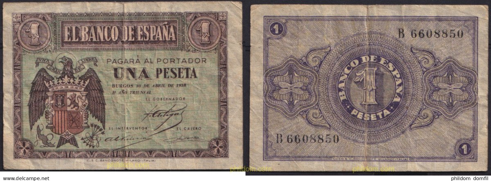 4456 ESPAÑA 1938 1 Peseta Estado Español 28 De Febrero 1938 - Other & Unclassified