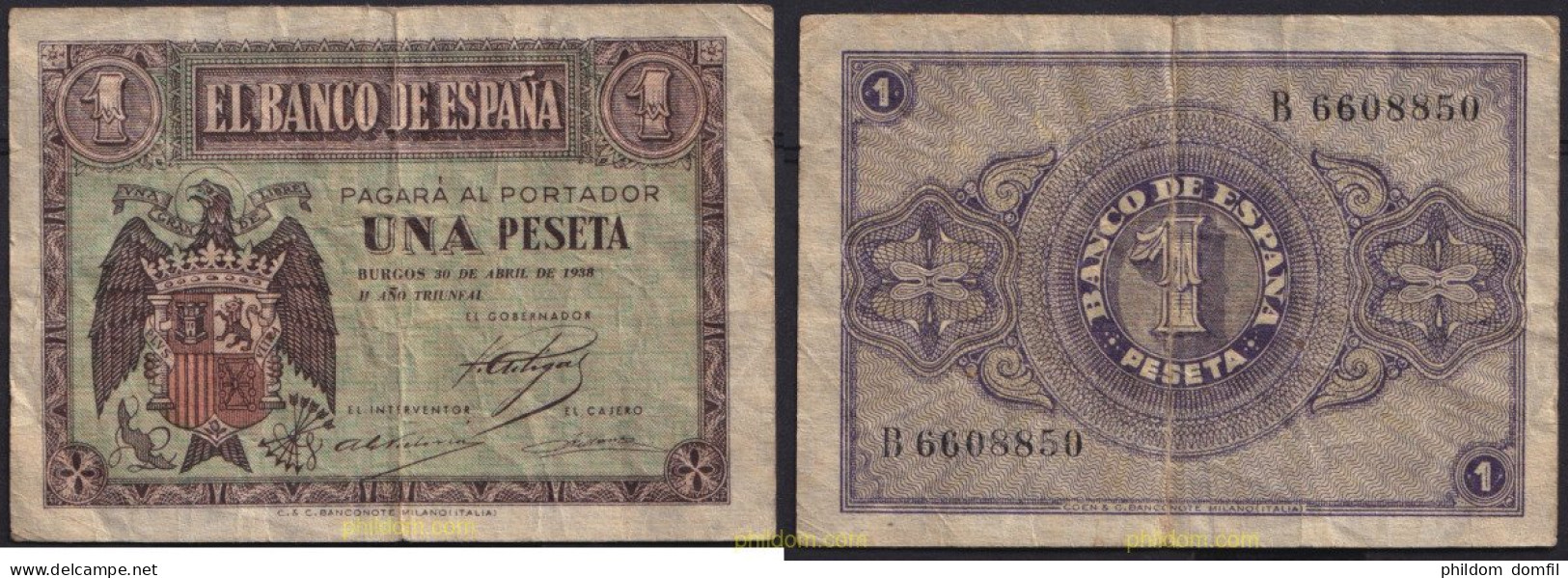 4456 ESPAÑA 1938 1 Peseta Estado Español 28 De Febrero 1938 - Andere & Zonder Classificatie