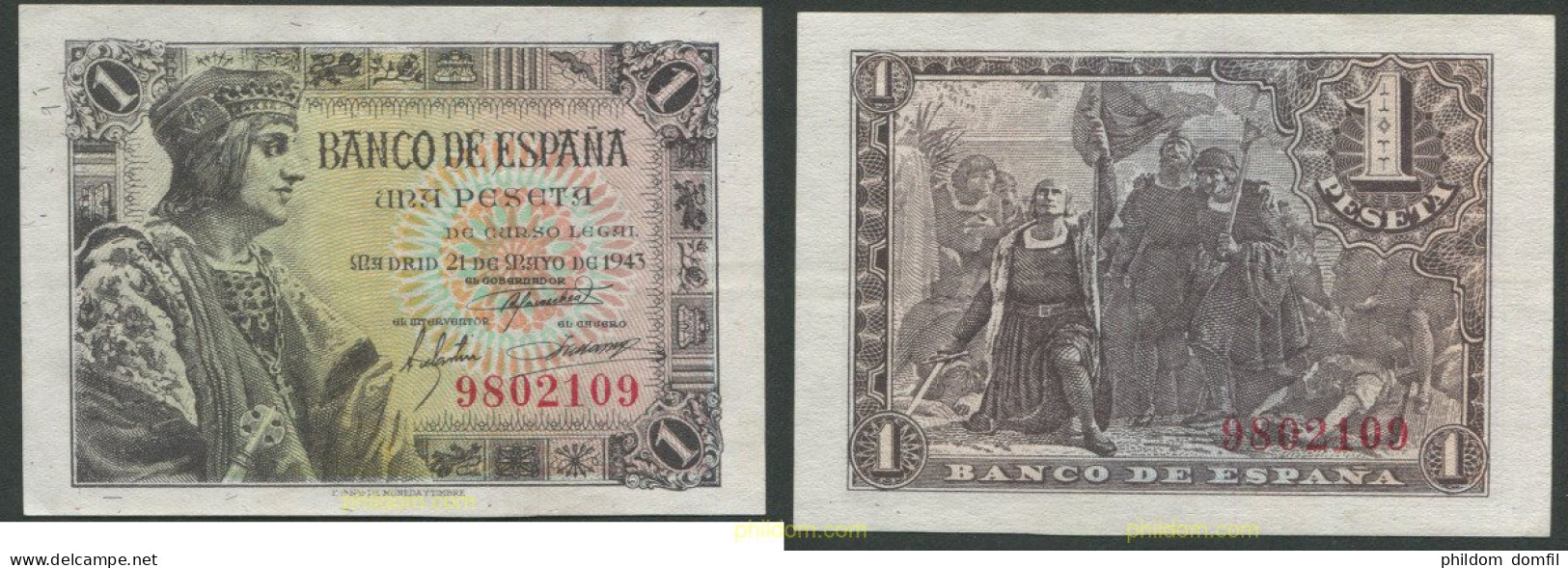 522 ESPAÑA 1943 1 Peseta Estado Español 21 De Mayo De 1943 - Altri & Non Classificati