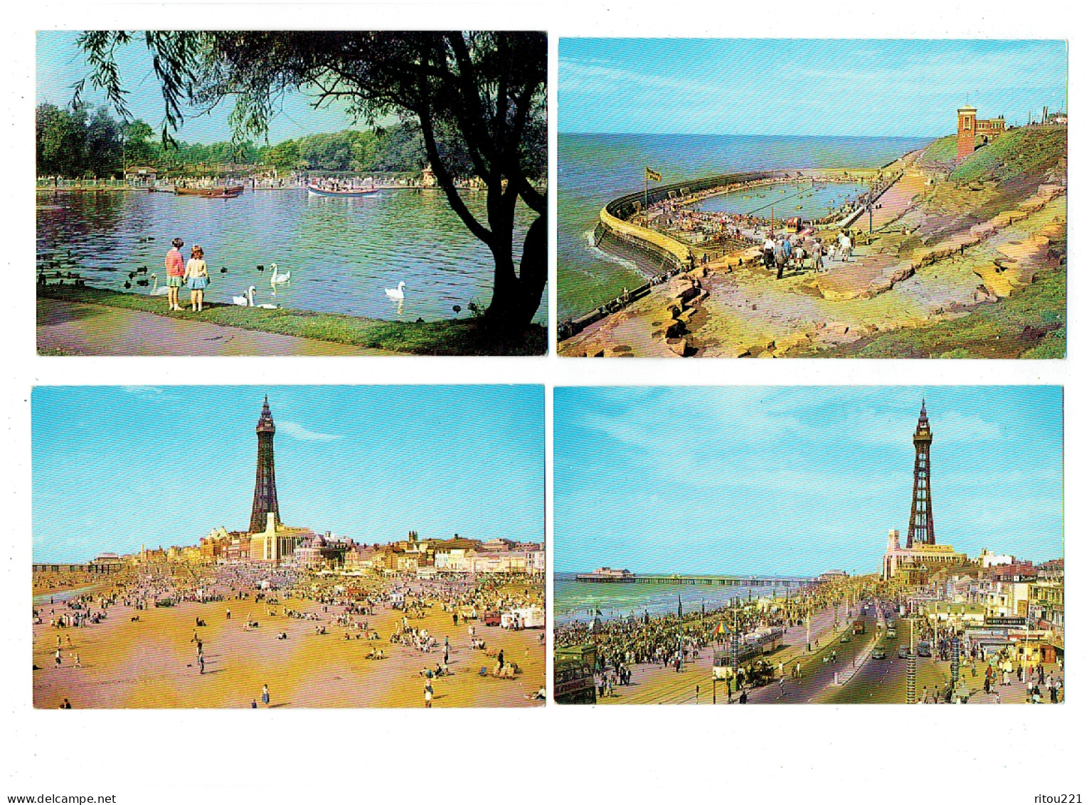 Lot 7 Cpm - Blackpool - Boating Lake The Tower Central Promenade Tramway Cygne - Blackpool