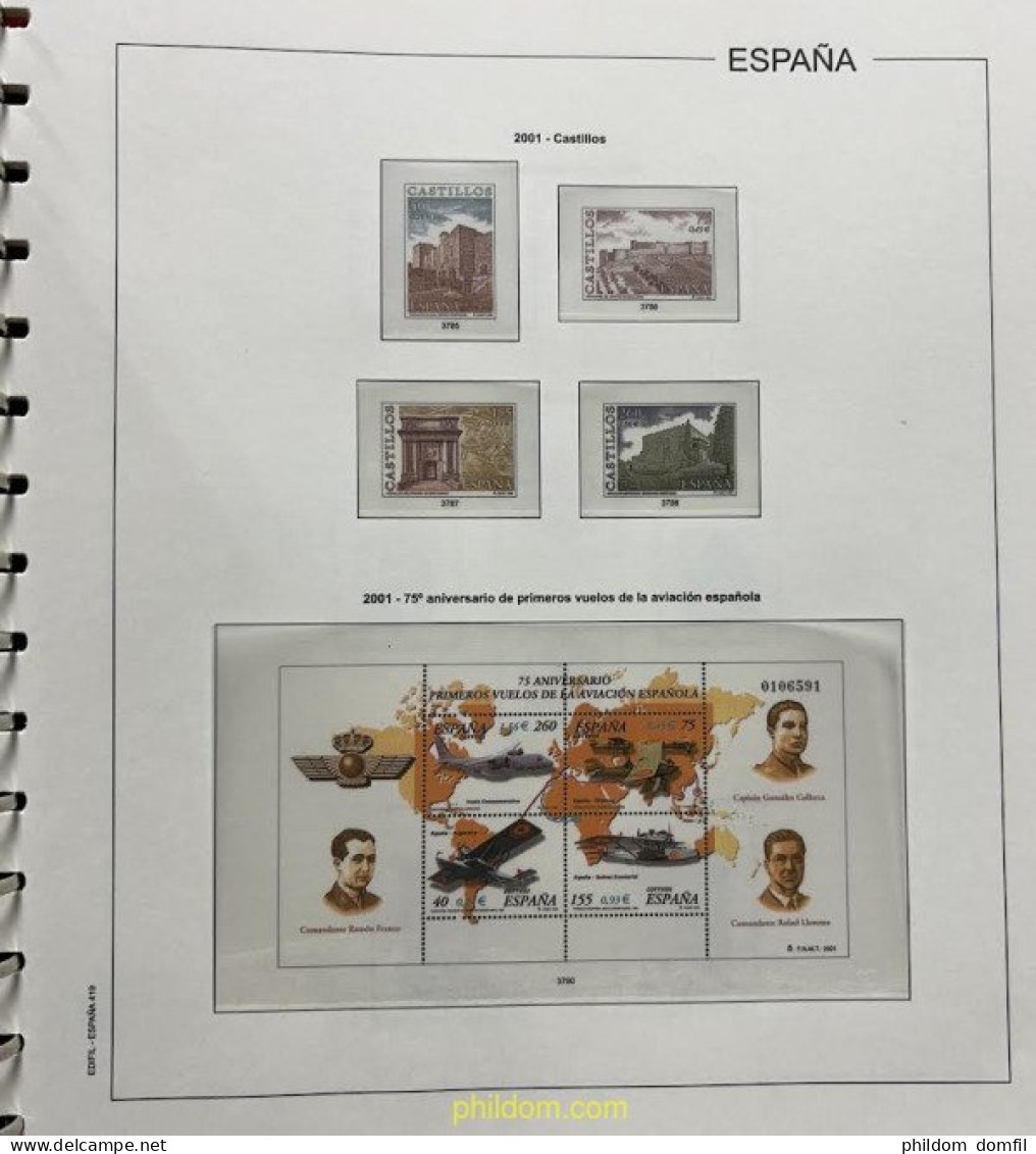 Hoja Suplemento Edifil ESPAÑA 2001 Montado Transparente 2ª MANO - Pre-printed Pages