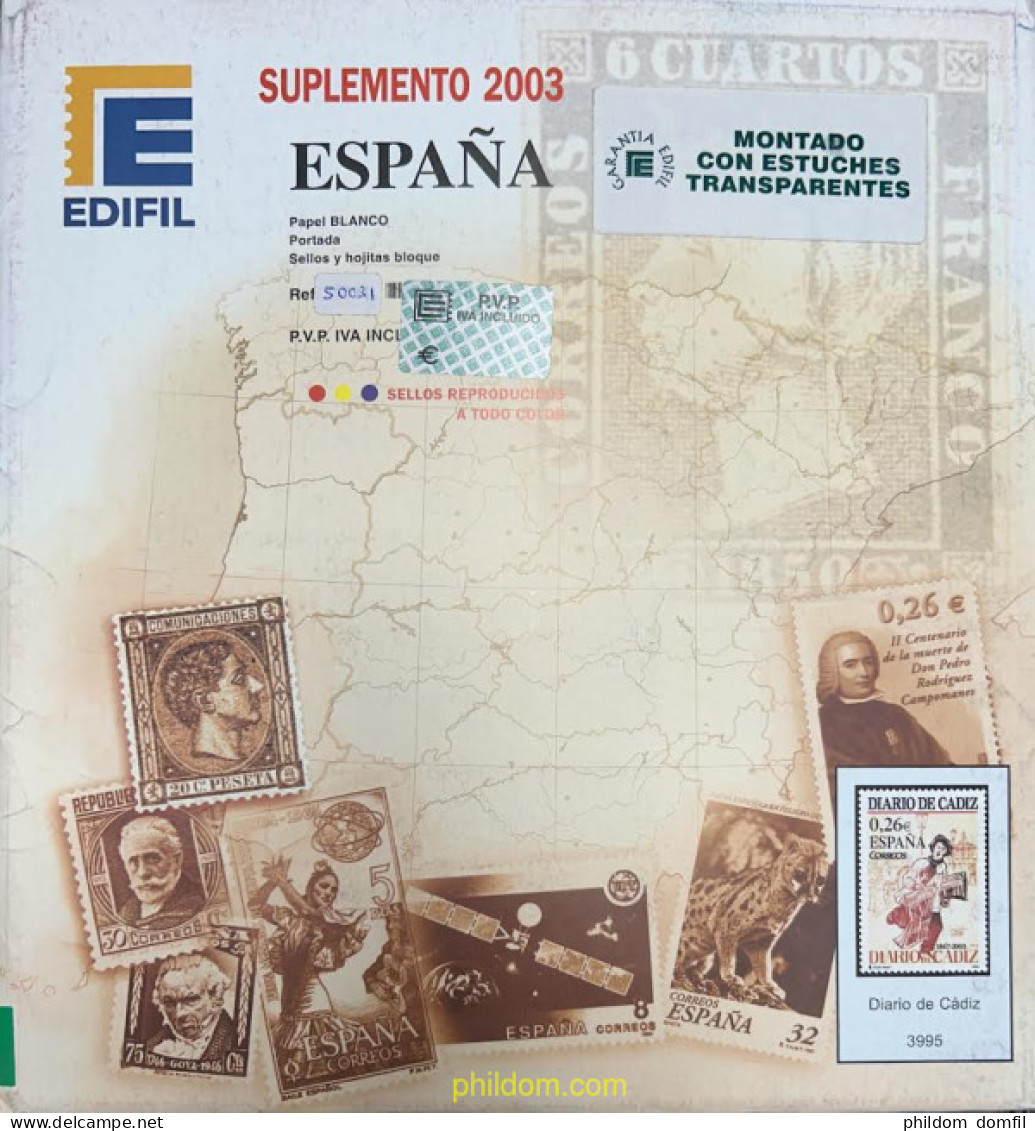 Hoja Suplemento Edifil ESPAÑA 2003 Montado Transparente - Pre-printed Pages