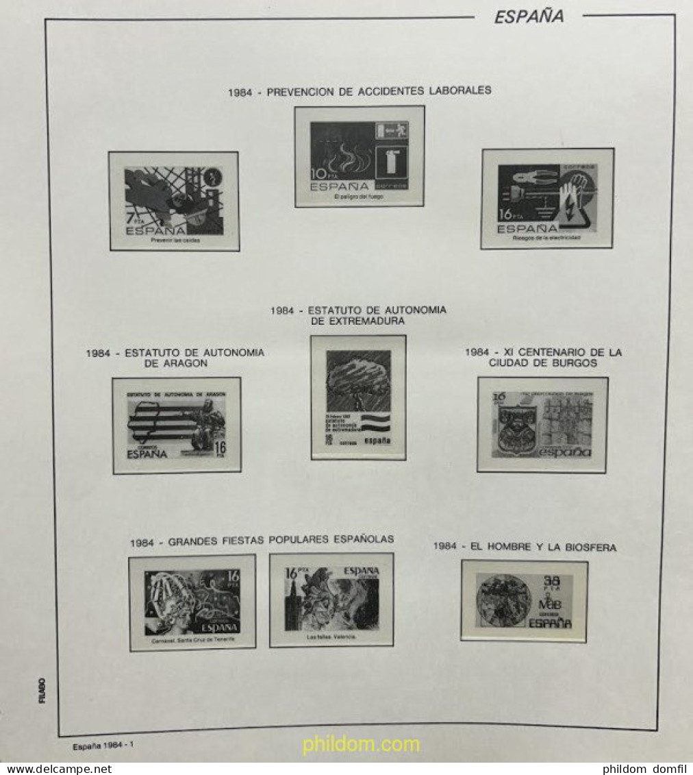 Hoja Suplemento Edifil ESPAÑA 1984 Montado Transparente 2ª MANO - Pre-printed Pages