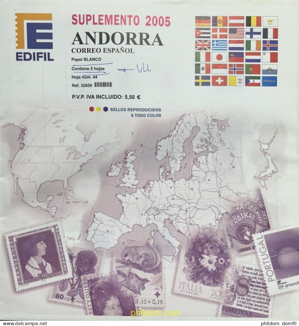 Hoja Suplemento Edifil ANDORRA ESPAÑOLA 2005 Montado Transparente (sin Montar) 4 Hojas - Vordruckblätter