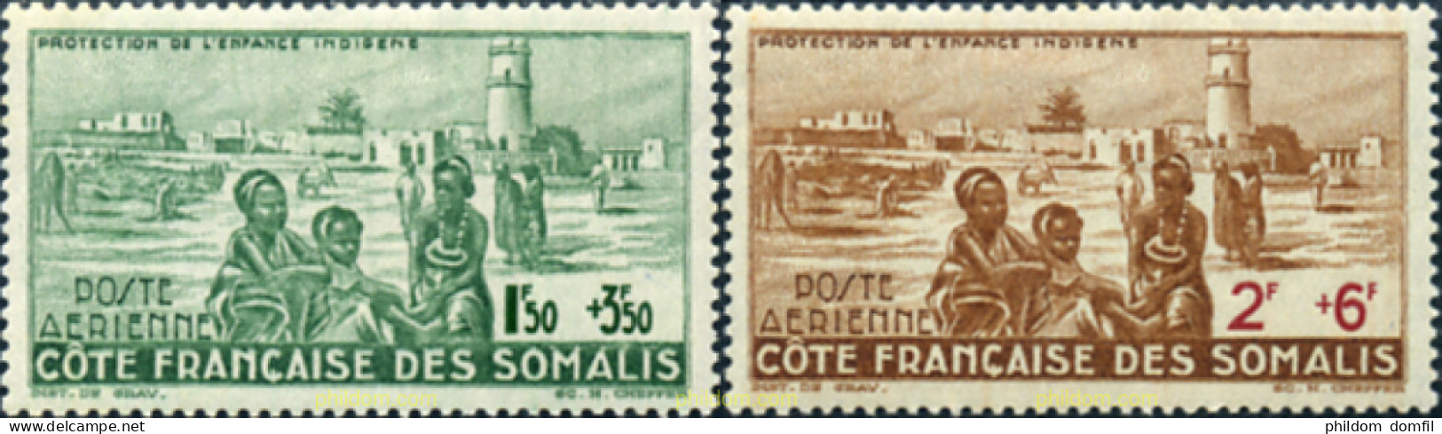 343991 HINGED COSTA DE LOS SOMALIS 1942 PROTECCION DE LA INFANCIA - Nuevos