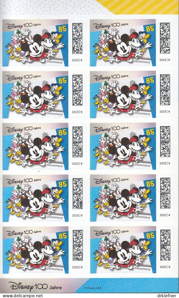 BRD  3754, Folienblatt, Postfrisch **, 100 Jahre Walt Disney Studios, 2023, Schönste Deutsche Briefmarke 2023 - 2021-…