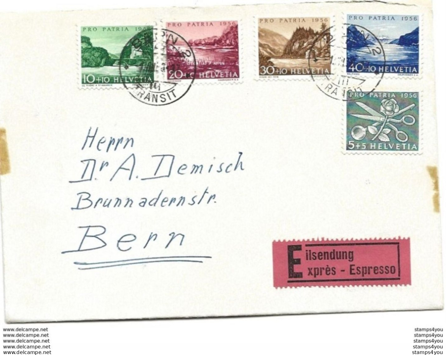 100 - 54 - Enveloppe  Exprès Envoyée De Bern 1956 - Série Pro Patria 1956 - Briefe U. Dokumente