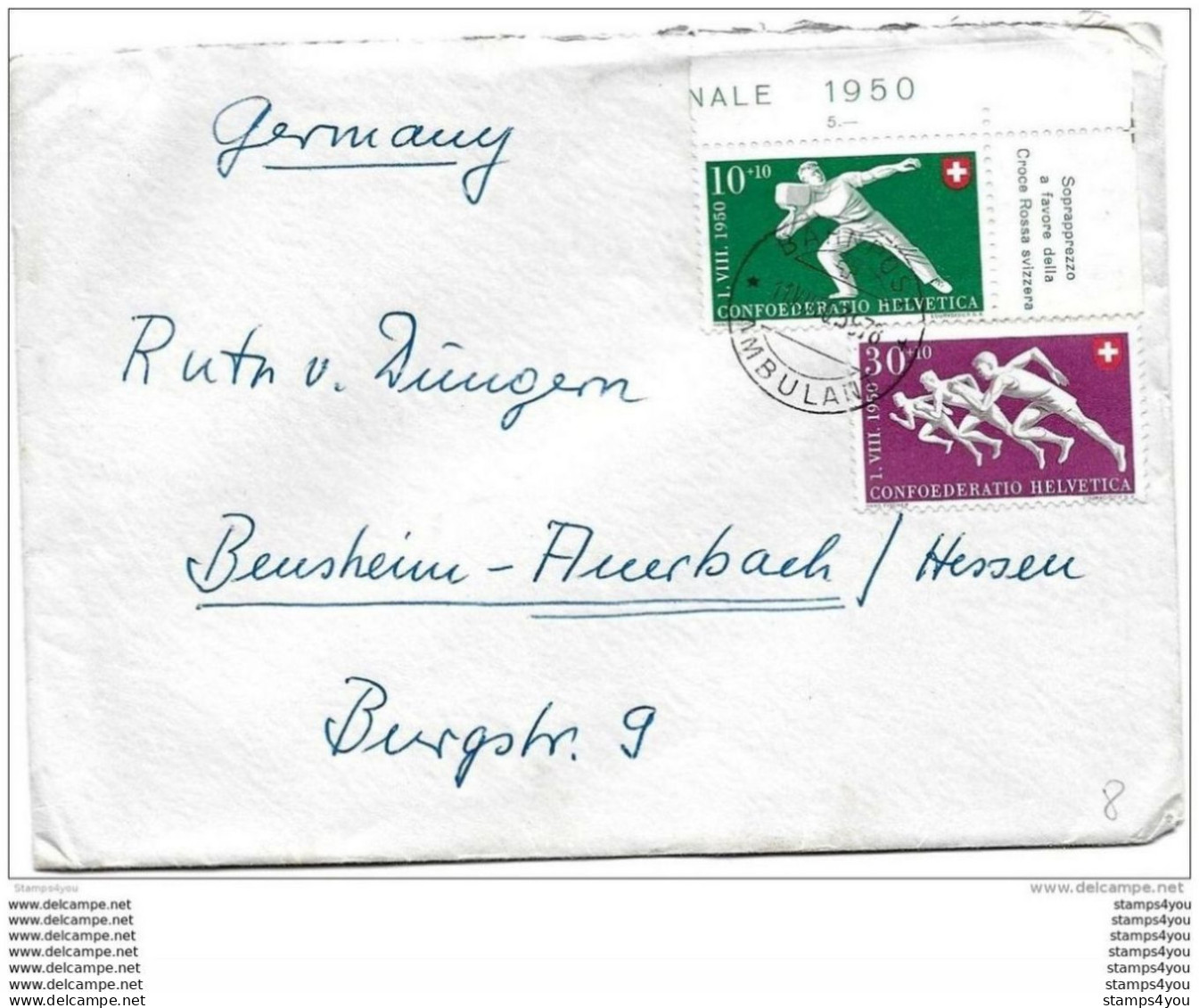 100 - 61 - Enveloppe Avec Timbres Pro Patria 1950 - Cachet  à Date "ambulant" 1950 - Briefe U. Dokumente