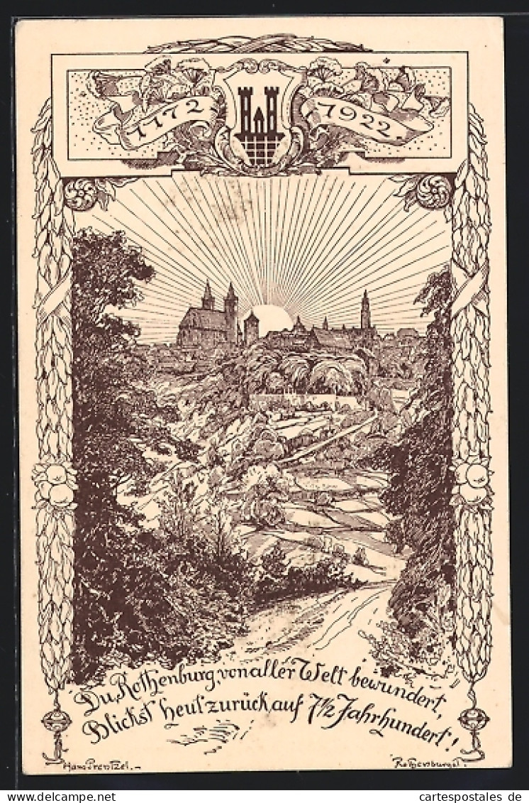 Künstler-AK Ganzsache PP52C6: Rothenburg O. Tbr., Festpostkarte Zur 750 Jahrfeier, Stadt Bei Sonnenaufgang  - Postkarten