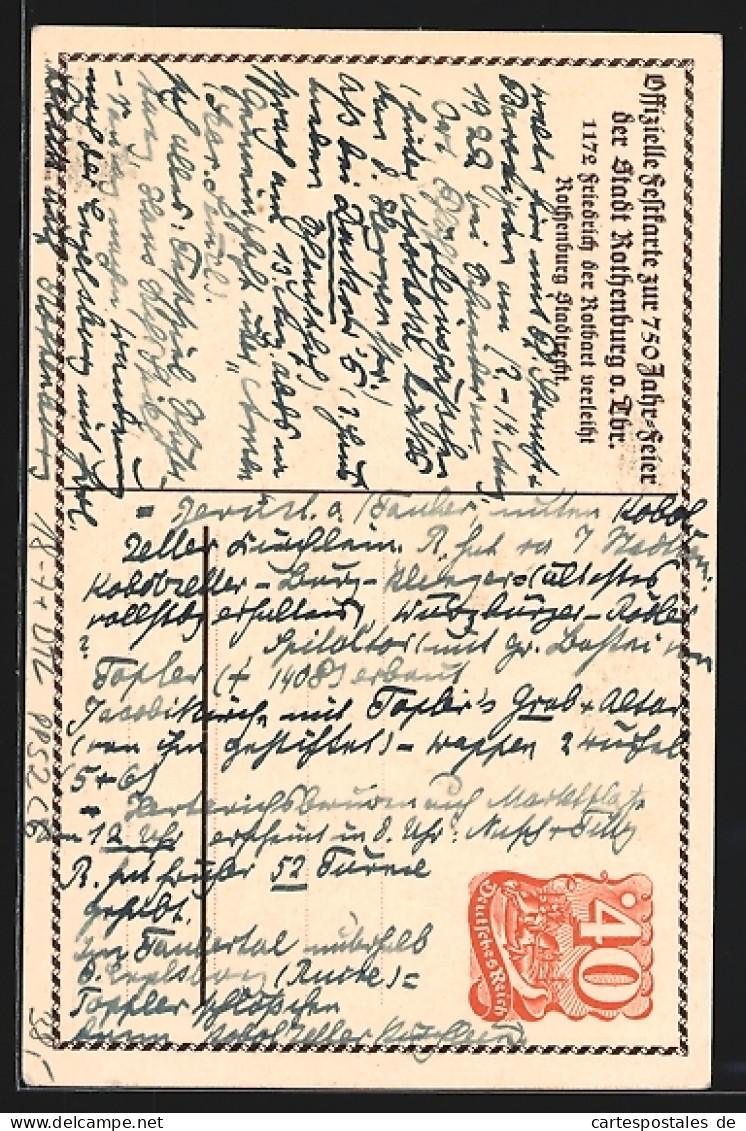 Künstler-AK Ganzsache PP52C6: Rothenburg O. Tbr., Festpostkarte Zur 750 Jahrfeier, Stadt Bei Sonnenaufgang  - Cartes Postales