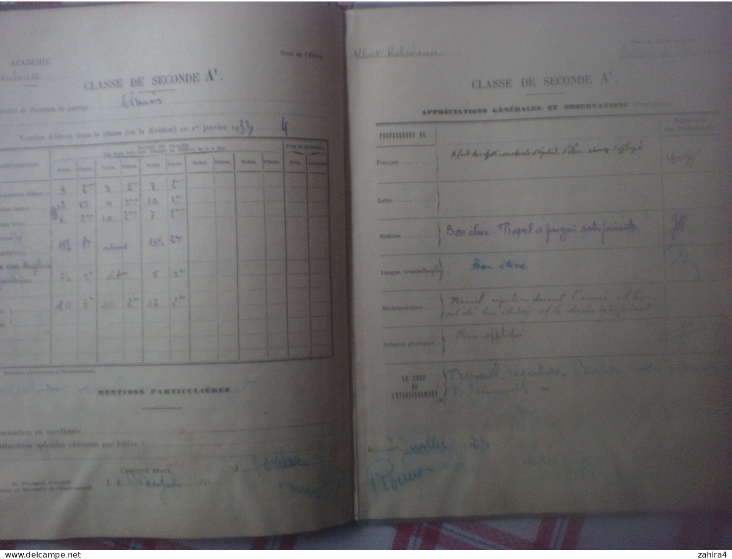 Faculté Lettre Toulouse élève D Moissac Devient Instituteur Moissac Livret Scolaire Né 1918 Collège Moissac Années 33/36 - Diplomas Y Calificaciones Escolares