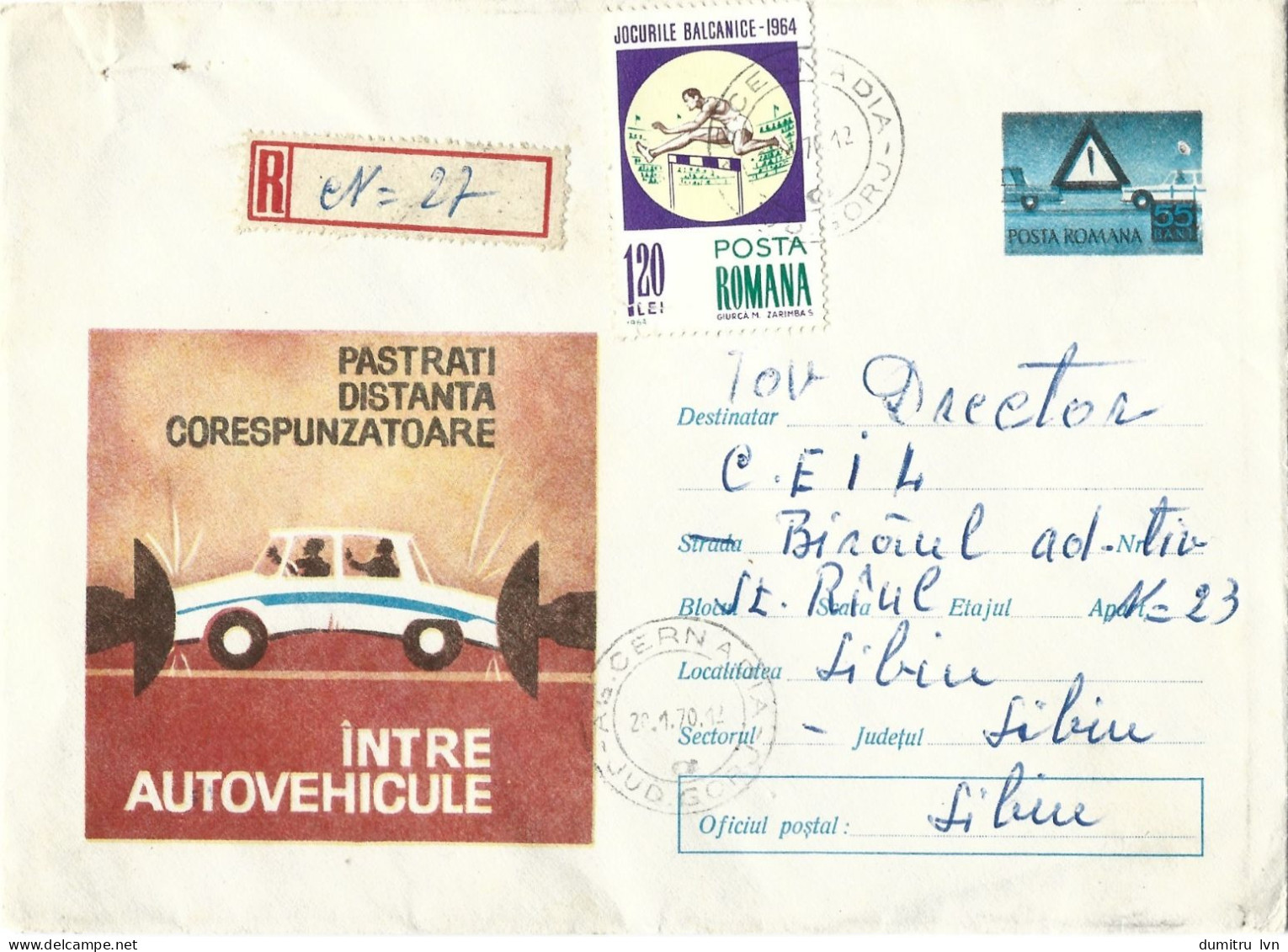 ROMANIA 1970 KEEP AN APPROPRIATE DISTANCE BETWEEN VEHICLES, CIRCULATED ENVELOPE, COVER STATIONERY - Entiers Postaux