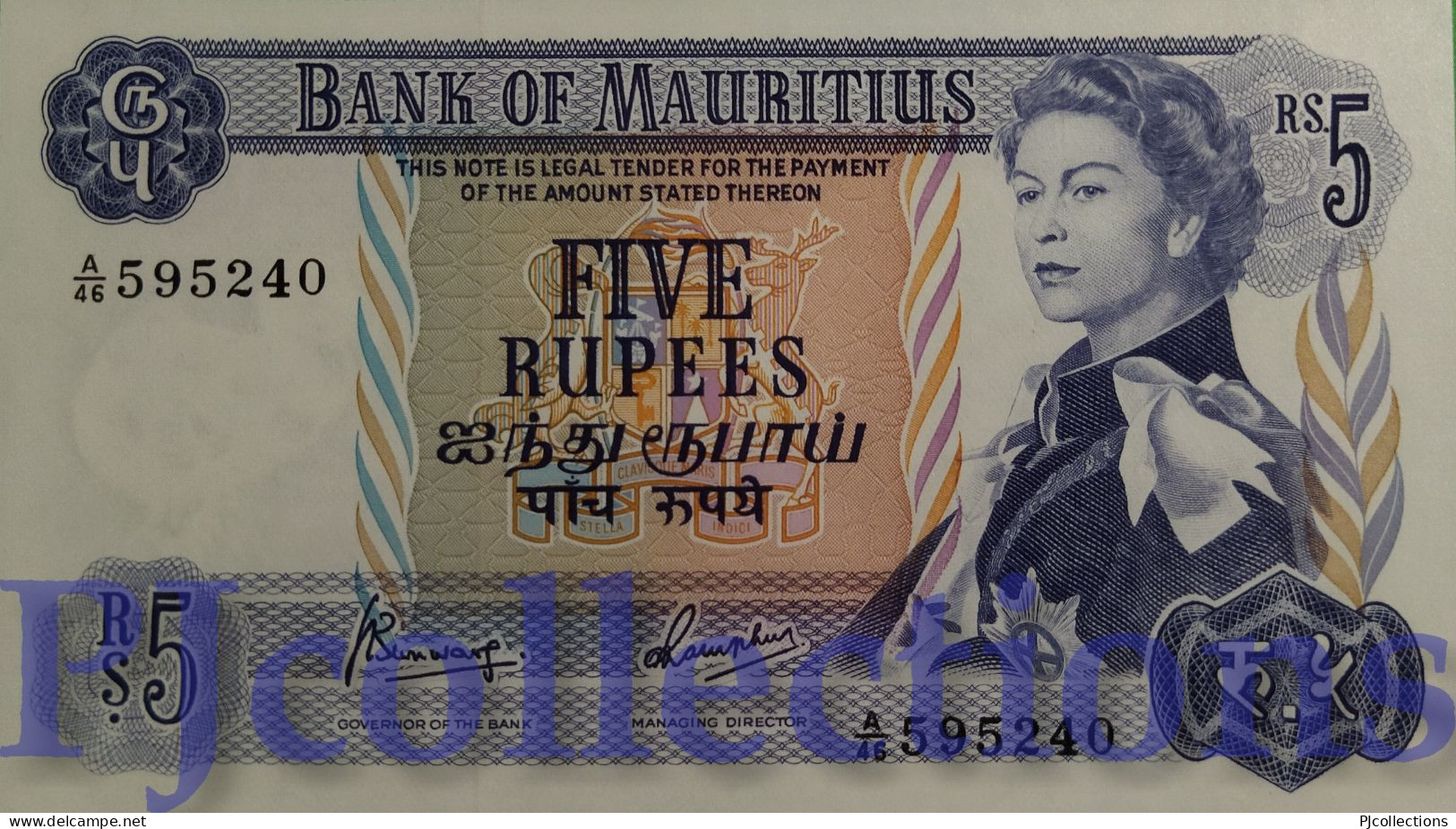 MAURITIUS 5 RUPEES 1967 PICK 30c UNC - Mauricio