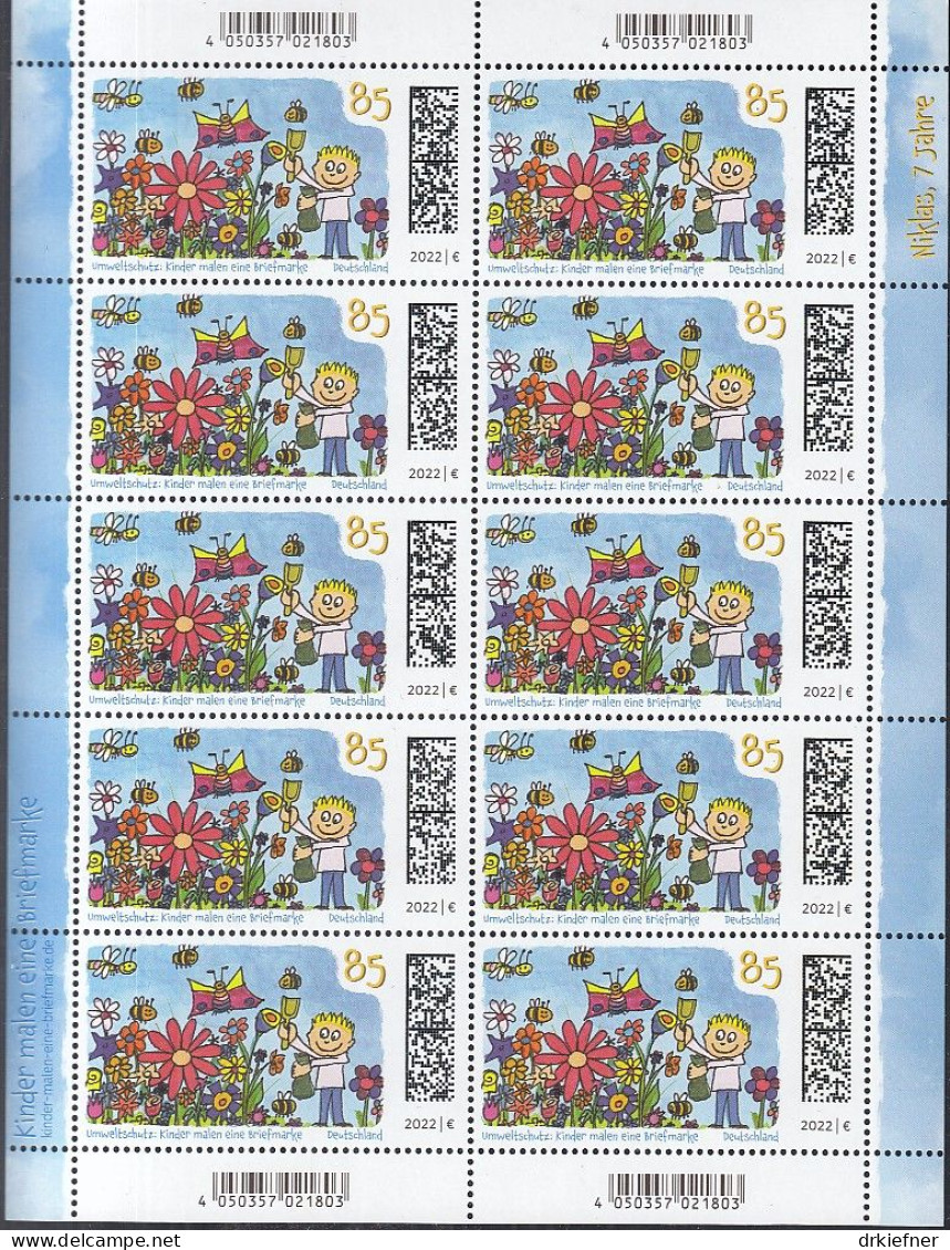 BRD  3701, Kleinbogen, Postfrisch **, Umweltschutz: Kinder Malen Eine Briefmarke, 2022 - Nuovi