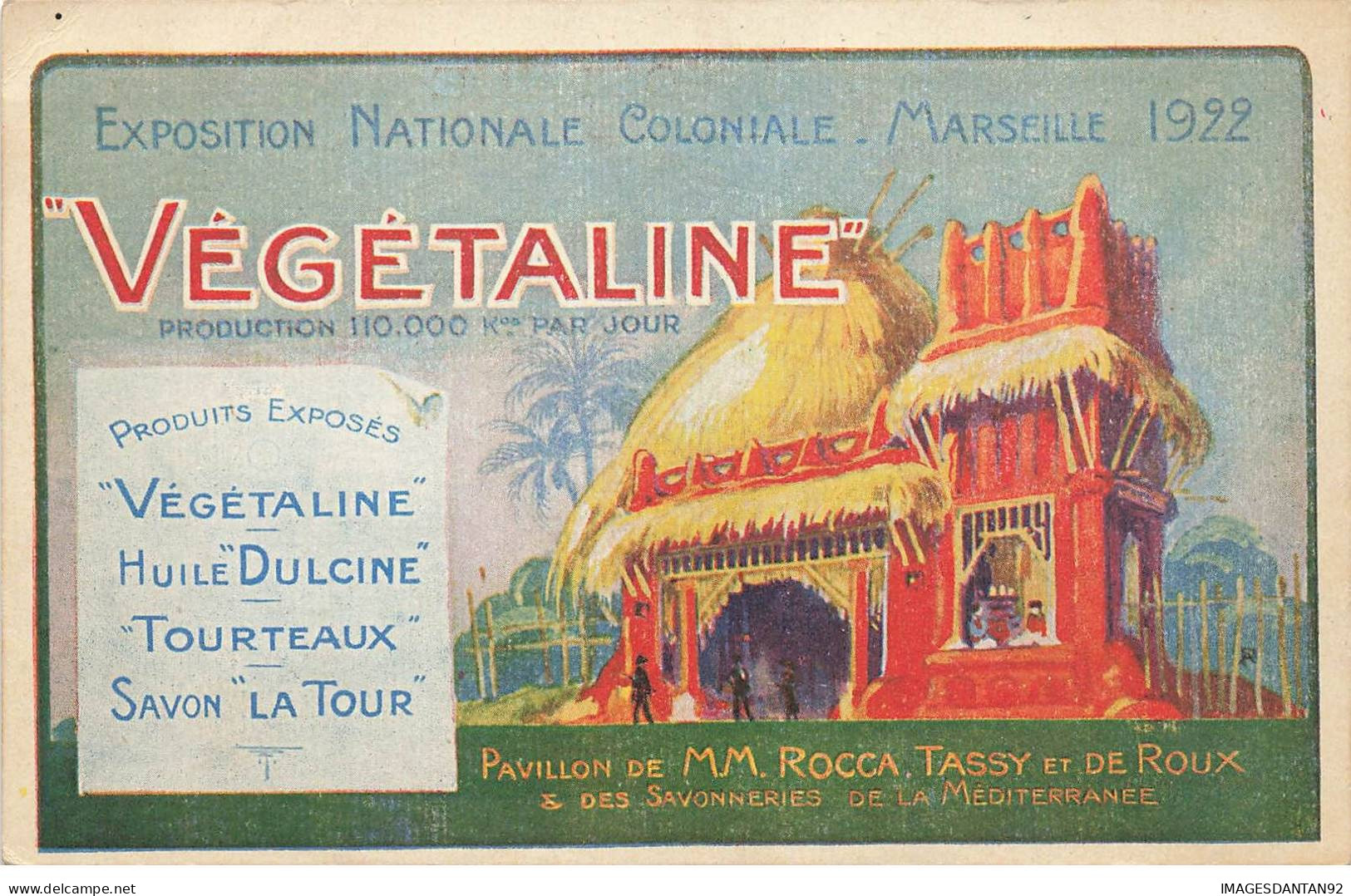 PUB SAVON #MK35361 VEGETALINE EXPOSTION NATIONALE COLONIALE MARSEILLE 1922 SAVONNERIES DE LA MEDITERRANEE - Advertising