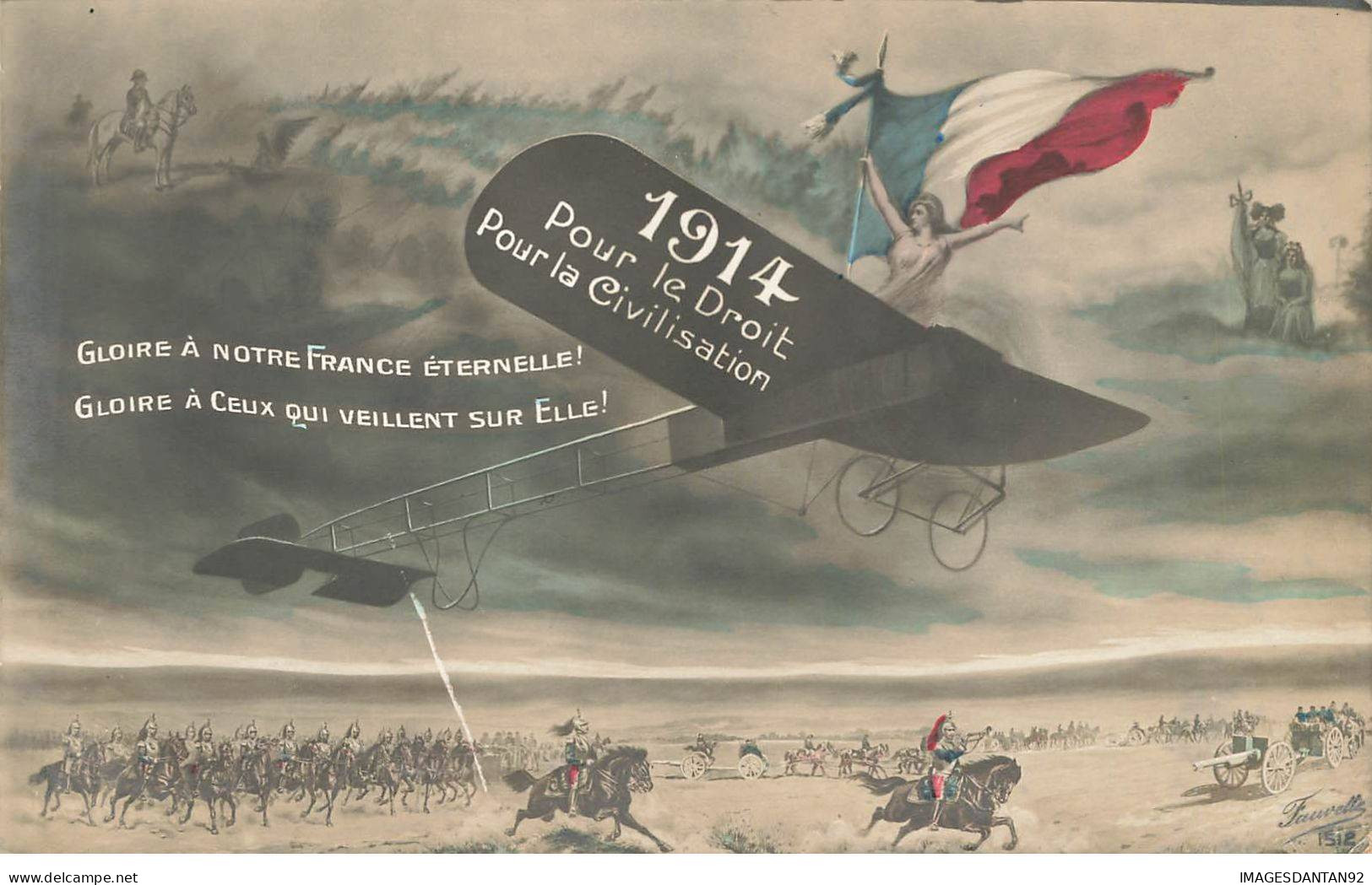 AVIATION  #MK39537 1914 POUR LE DROIT POUR LA CIVILISATION PATRIOTISME AVION DRAGONS CANON - 1914-1918: 1st War
