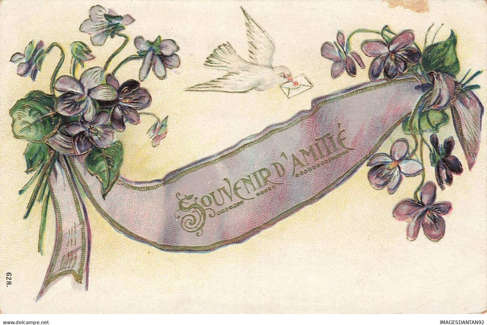 OISEAU COLOMBE #MK34026 SOUVENIR D AMITIE OISEAU ENVELOPPE FLEURS VIOLETTES - Sonstige & Ohne Zuordnung