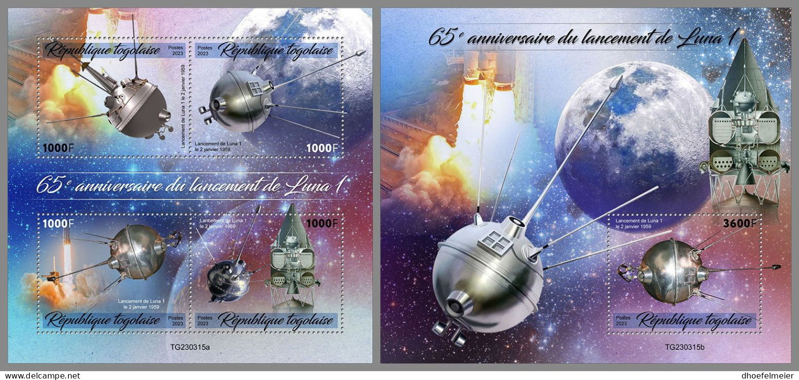TOGO 2023 MNH Luna 1 Space Raumfahrt M/S+S/S – OFFICIAL ISSUE – DHQ2418 - Afrika