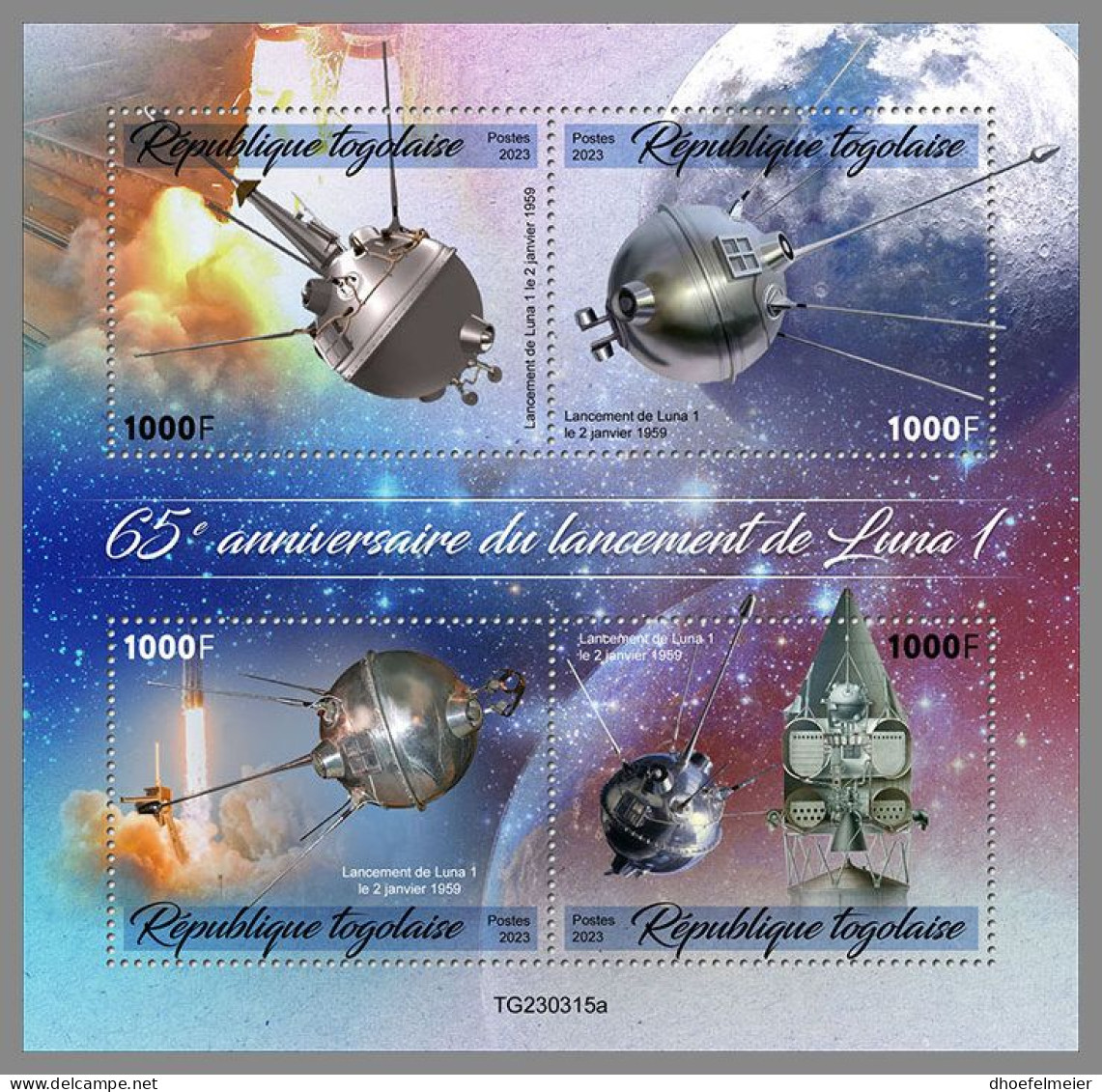 TOGO 2023 MNH Luna 1 Space Raumfahrt M/S – OFFICIAL ISSUE – DHQ2418 - Afrika