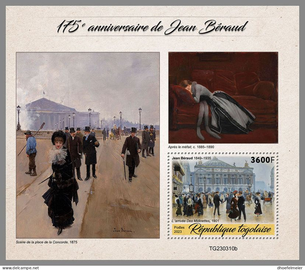 TOGO 2023 MNH Jean Beraud Paintings Gemälde S/S – OFFICIAL ISSUE – DHQ2418 - Sonstige & Ohne Zuordnung