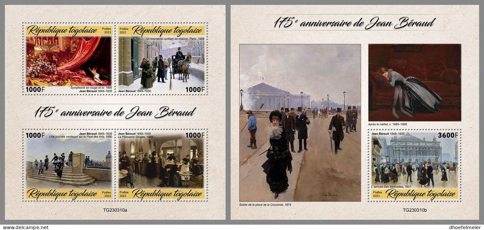 TOGO 2023 MNH Jean Beraud Paintings Gemälde M/S+S/S – OFFICIAL ISSUE – DHQ2418 - Other & Unclassified