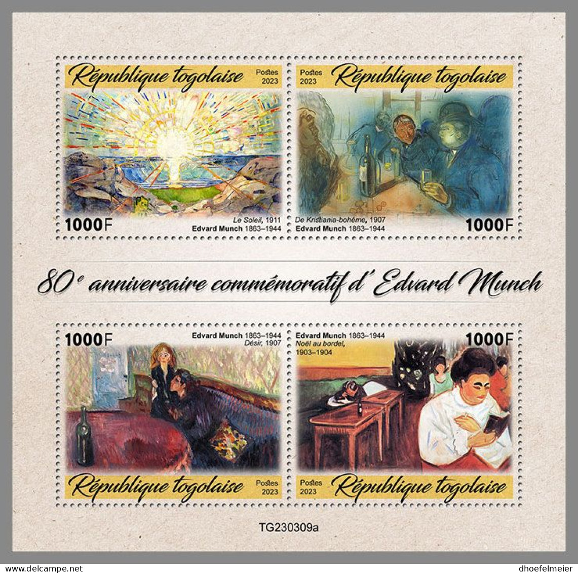 TOGO 2023 MNH Edvard Munch Paintings Gemälde M/S – OFFICIAL ISSUE – DHQ2418 - Sonstige & Ohne Zuordnung