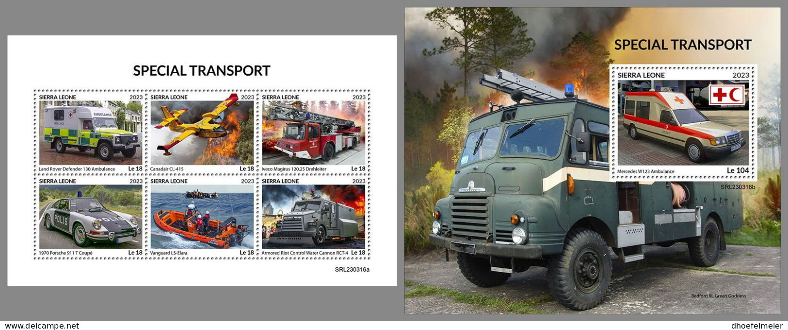 SIERRA LEONE 2023 MNH Special Transport Police Ambulance Fire Engines M/S+S/S – OFFICIAL ISSUE – DHQ2418 - Otros & Sin Clasificación