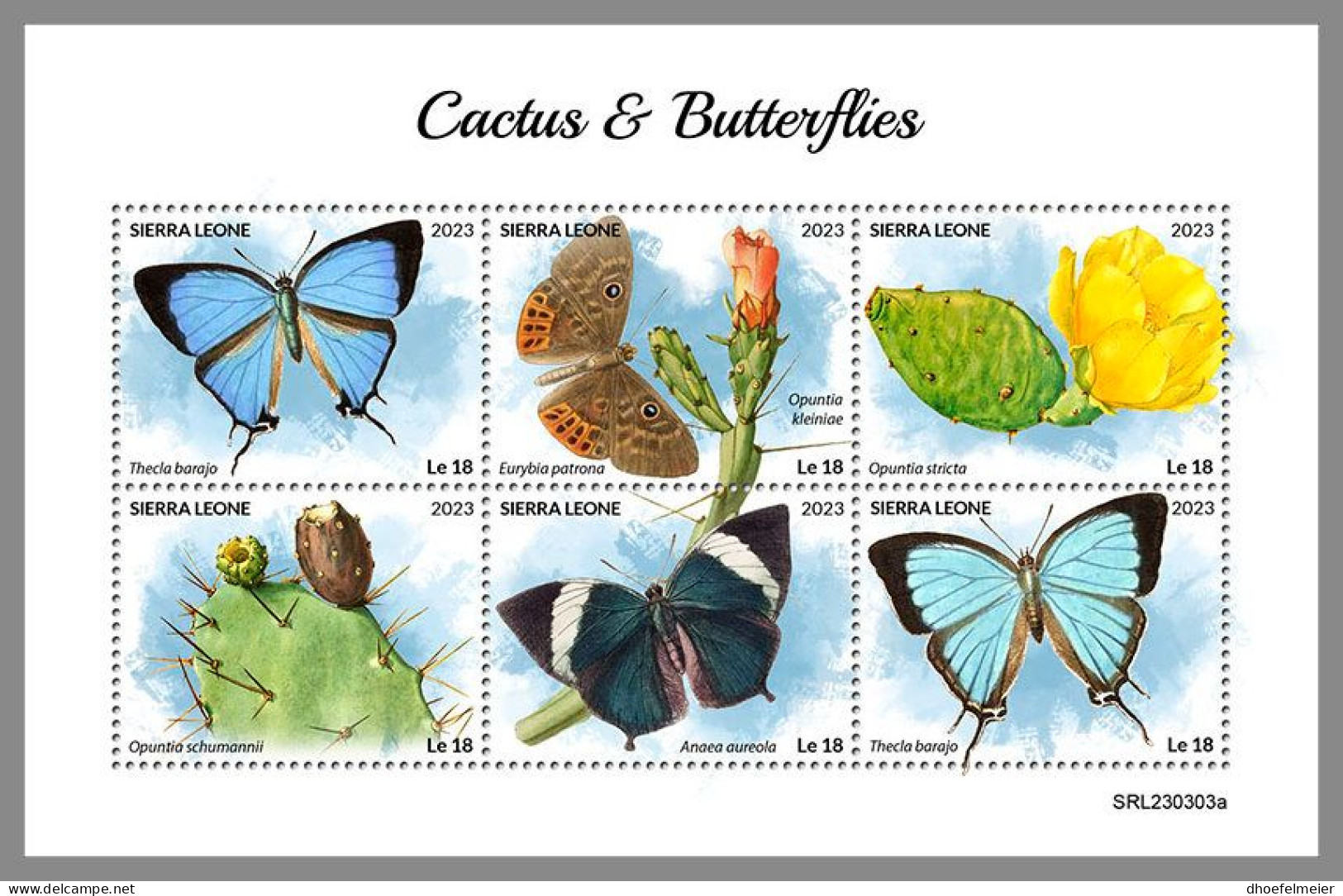 SIERRA LEONE 2023 MNH Butterflies & Cactus Schmetterlinge & Kakteen M/S – OFFICIAL ISSUE – DHQ2418 - Farfalle