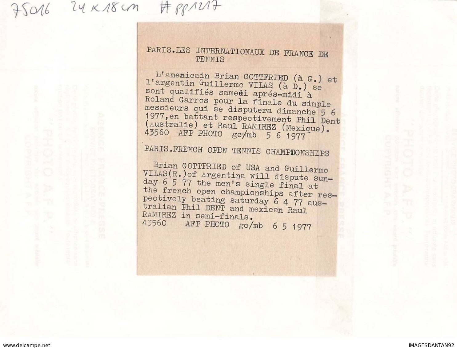 75016 PARIS #PP1217 ROLLAND GARROS TENNIS SPORT AMERICAIN GOOTFRIED CONTRE ARGENTIN VILLAS FINALE - Sonstige & Ohne Zuordnung