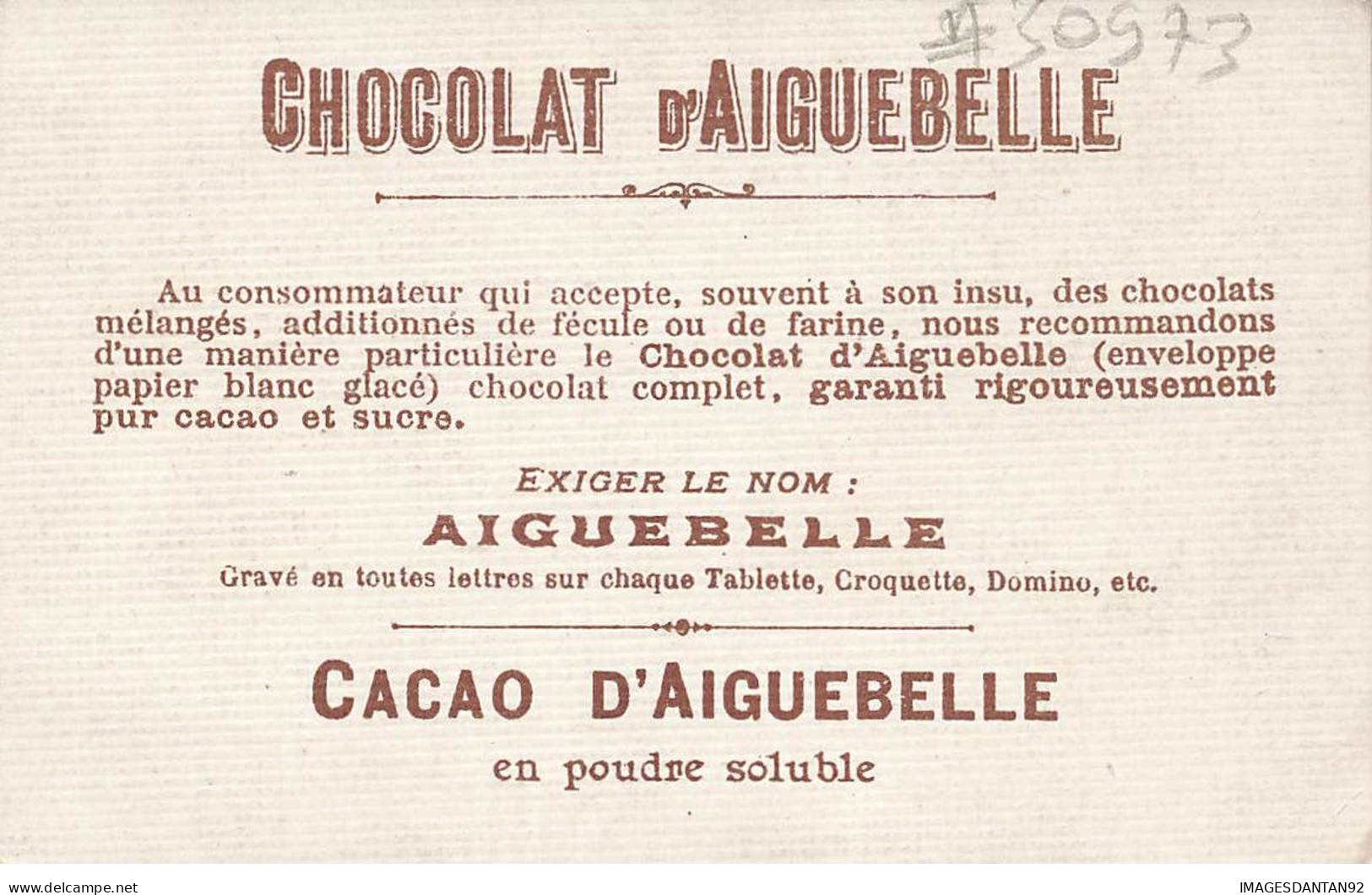 CHROMO #CL30973 CHOCOLAT D AIGUEBELLE PAYSAGE D HIVER NEIGE NUIT PLEINE LUNE RENARD - Aiguebelle