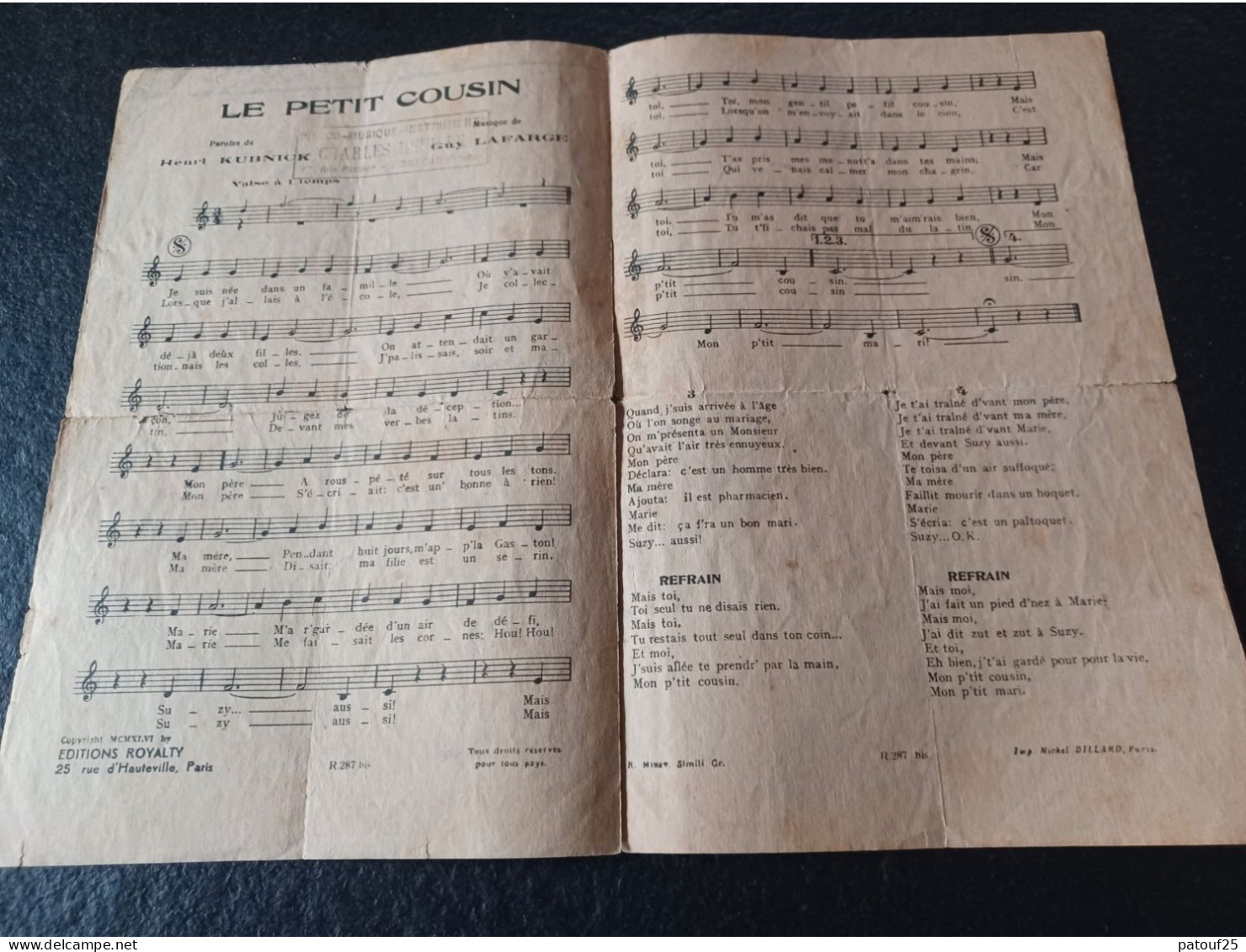 Ancienne Partition De Musique Le Petit Cousin Jacqueline Ricard Rancine Claudel - Andere & Zonder Classificatie