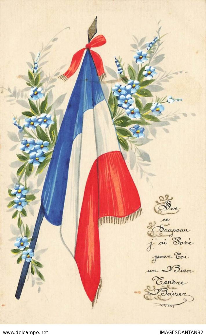 MILITAIRES #MK39718 PATRIOTISME DRAPEAU FLEURS CARTE FAIT MAIN - Patriotic