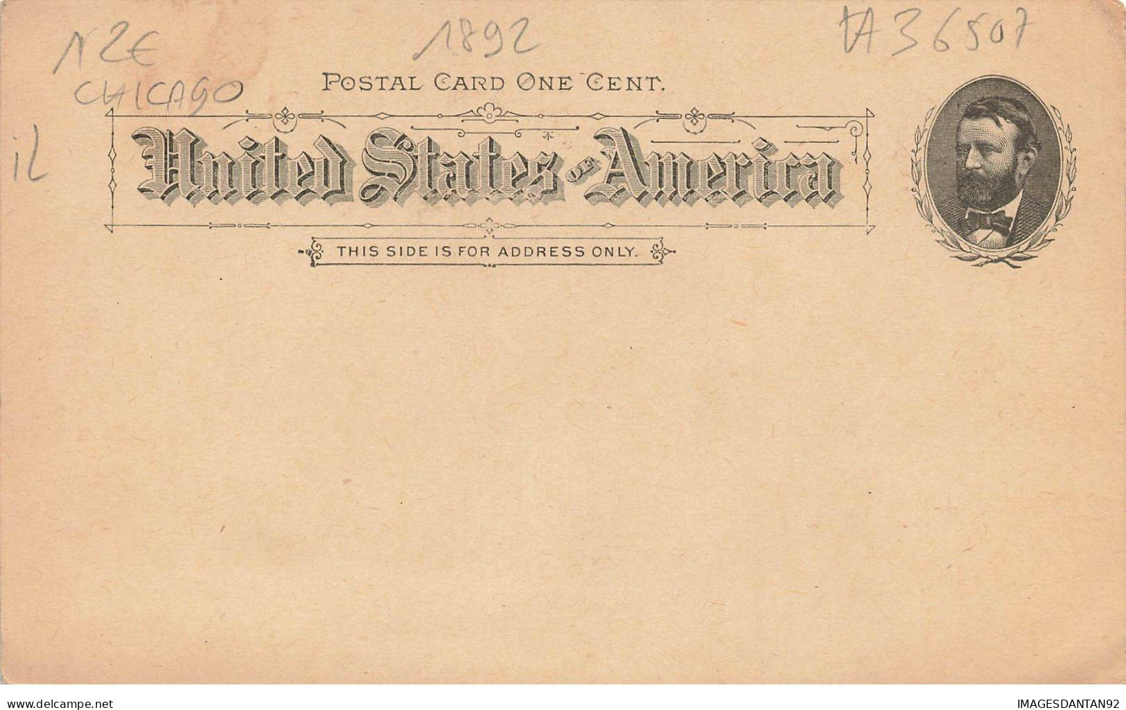 ETATS UNIS USA #FG36507 CHICAGO WORLDS COLUMBIAN EXPOSITION 1892 ENTIER POSTAL - Chicago